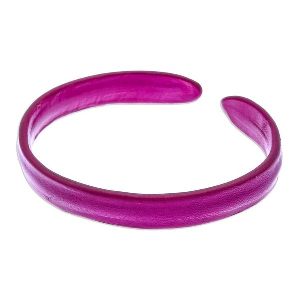 Alternate image for Handcrafted Modern Leather Cuff Bracelet in Pink Simply Playful