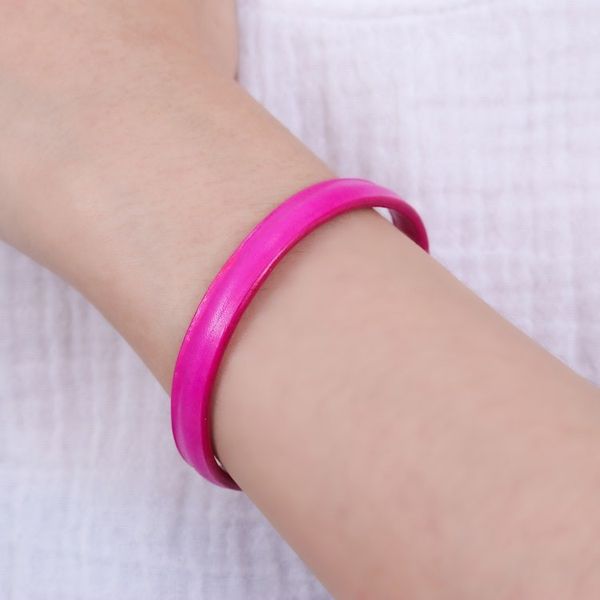 Alternate image for Handcrafted Modern Leather Cuff Bracelet in Pink Simply Playful