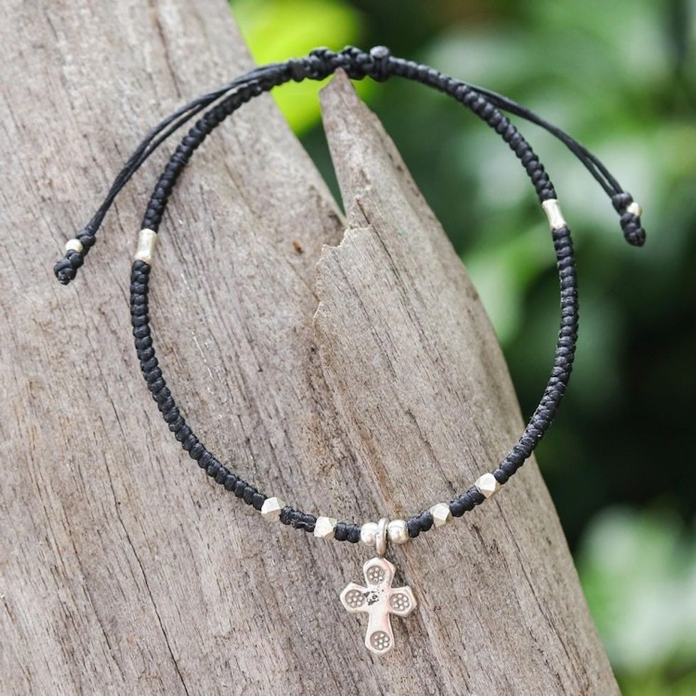 Handcrafted Braided Bracelet with Cross Pendant 'Tribal Cross'