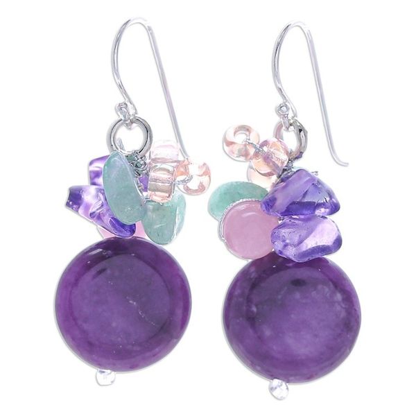 Alternate image for Purple Quartz Glass and Resin Beaded Cluster Earrings Purple Perfect