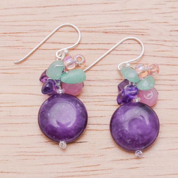Alternate image for Purple Quartz Glass and Resin Beaded Cluster Earrings Purple Perfect