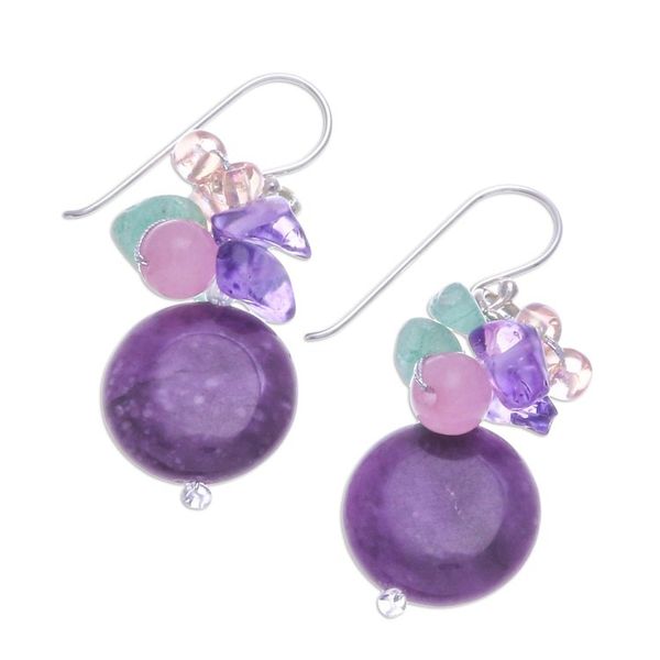 Alternate image for Purple Quartz Glass and Resin Beaded Cluster Earrings Purple Perfect