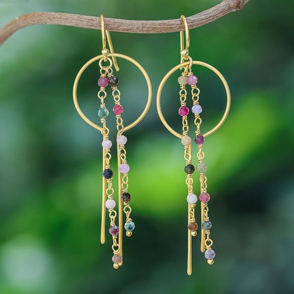 Alternate image for 24k Gold-Plated Waterfall Earrings with Tourmaline Beads Creative Emotions