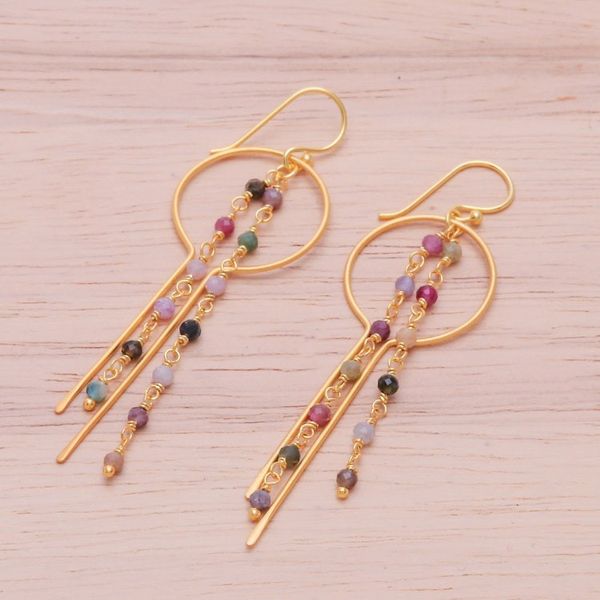 Alternate image for 24k Gold-Plated Waterfall Earrings with Tourmaline Beads Creative Emotions
