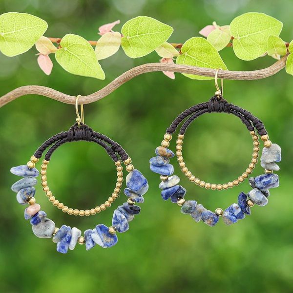 Alternate image for Polished Brass and Sodalite Beaded Dangle Earrings True Goddess