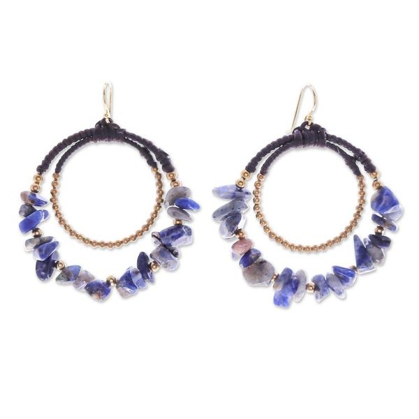 Alternate image for Polished Brass and Sodalite Beaded Dangle Earrings True Goddess