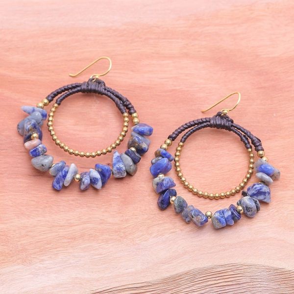 Alternate image for Polished Brass and Sodalite Beaded Dangle Earrings True Goddess