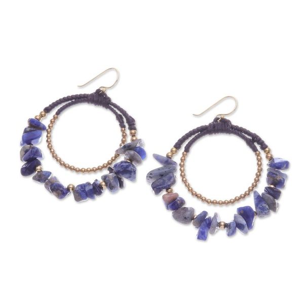 Alternate image for Polished Brass and Sodalite Beaded Dangle Earrings True Goddess