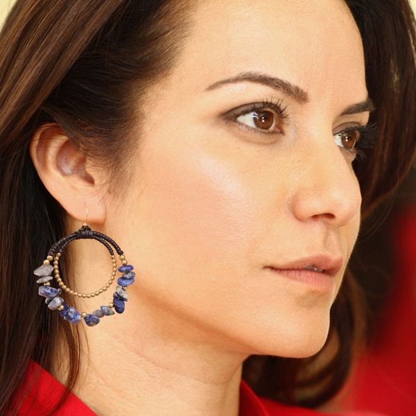 Alternate image for Polished Brass and Sodalite Beaded Dangle Earrings True Goddess