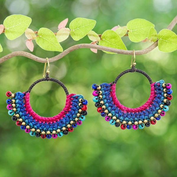 Alternate image for Blue Macrame Dangle Earrings with Colorful Magnesite Beads Oneiric Nimbus