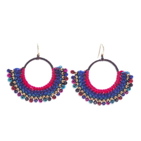 Alternate image for Blue Macrame Dangle Earrings with Colorful Magnesite Beads Oneiric Nimbus