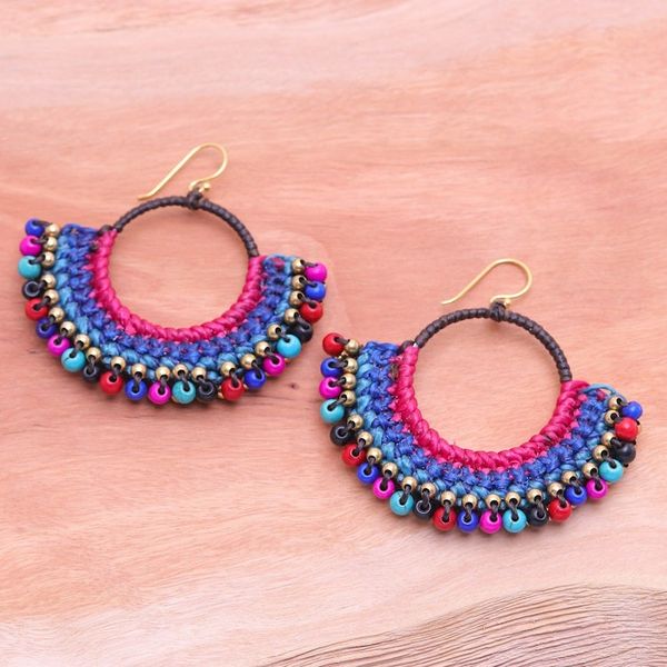 Alternate image for Blue Macrame Dangle Earrings with Colorful Magnesite Beads Oneiric Nimbus