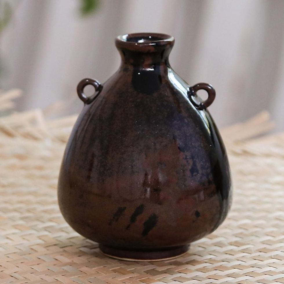 Handcrafted Ceramic Bud Vase from Thailand 'Chiang Mai Rustic'