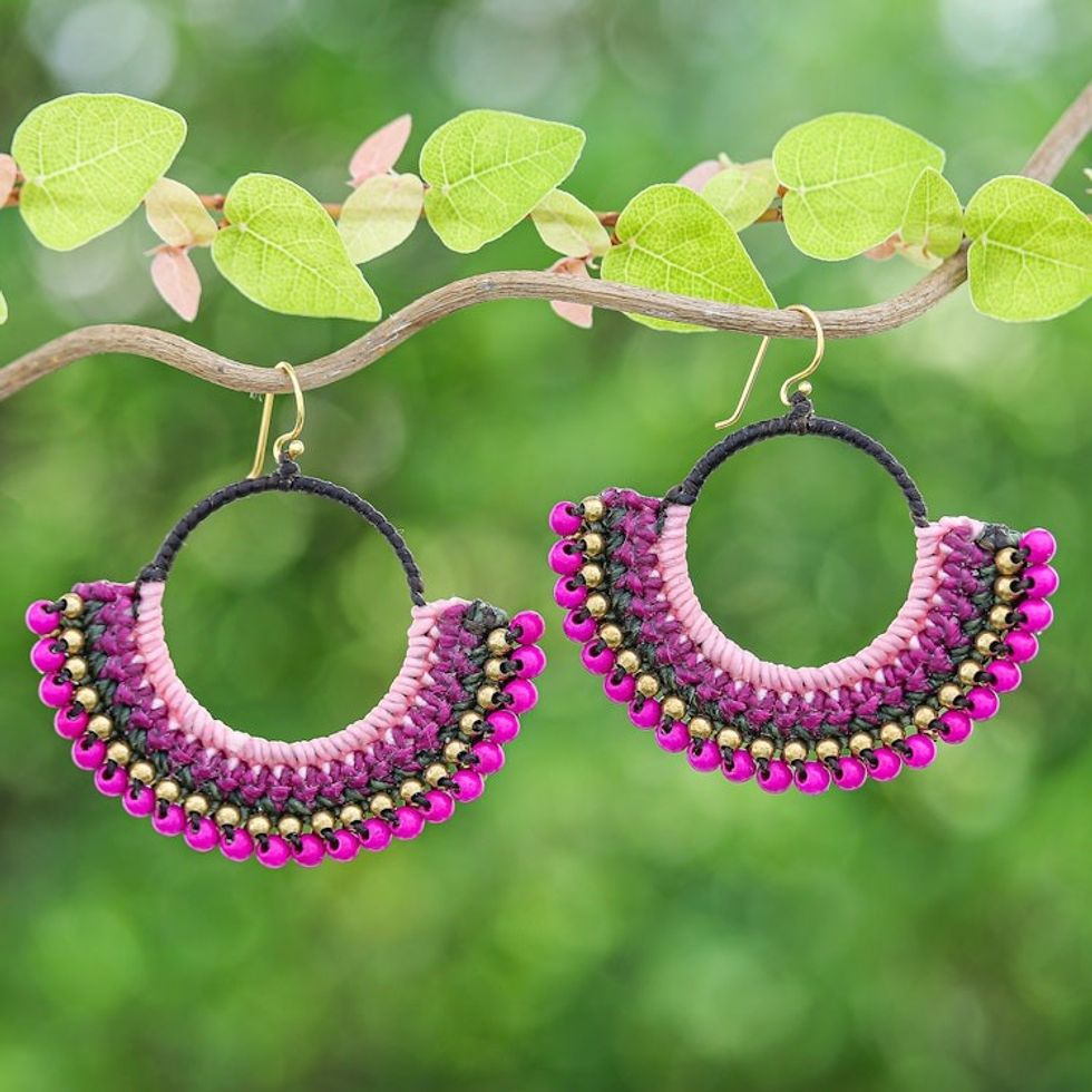 Purple and Pink Macrame Dangle Earrings with Magnesite Beads 'Magical Nimbus'