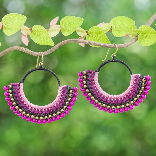 Alternate image for Purple and Pink Macrame Dangle Earrings with Magnesite Beads Magical Nimbus
