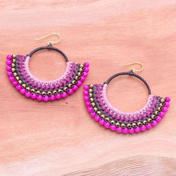Alternate image for Purple and Pink Macrame Dangle Earrings with Magnesite Beads Magical Nimbus