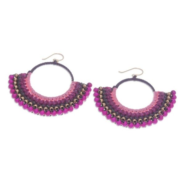 Alternate image for Purple and Pink Macrame Dangle Earrings with Magnesite Beads Magical Nimbus