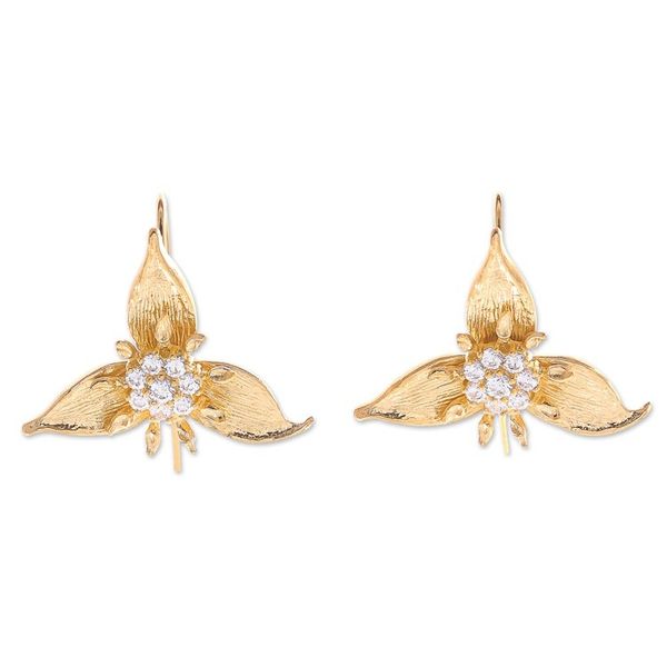 Alternate image for Hand Made Gold-Plated Cubic Zirconia Drop Earrings Auspicious Sign