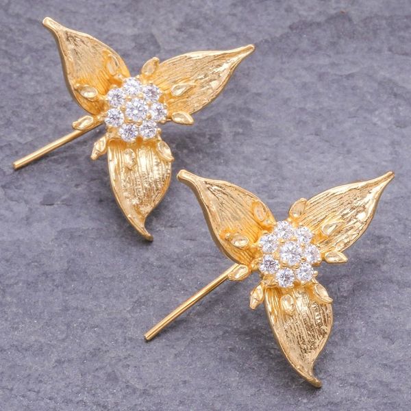 Alternate image for Hand Made Gold-Plated Cubic Zirconia Drop Earrings Auspicious Sign
