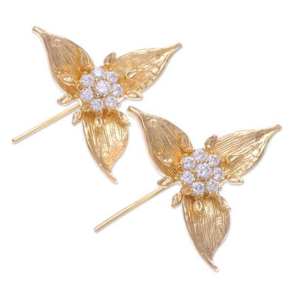 Alternate image for Hand Made Gold-Plated Cubic Zirconia Drop Earrings Auspicious Sign