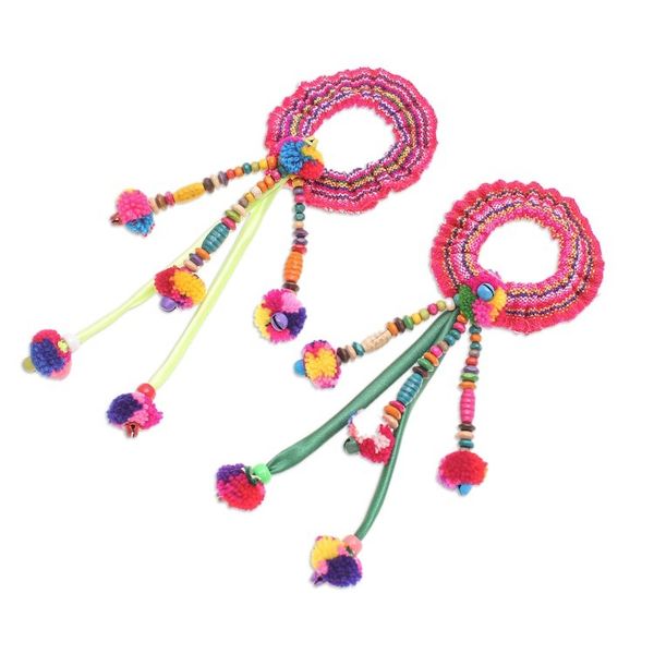 Alternate image for Artisan Crafted Cotton-Blend Hair Scrunchies Pair Hmong Spirit in Green