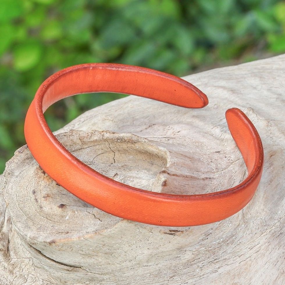 Handcrafted Modern Leather Cuff Bracelet in Orange 'Simply Confident'
