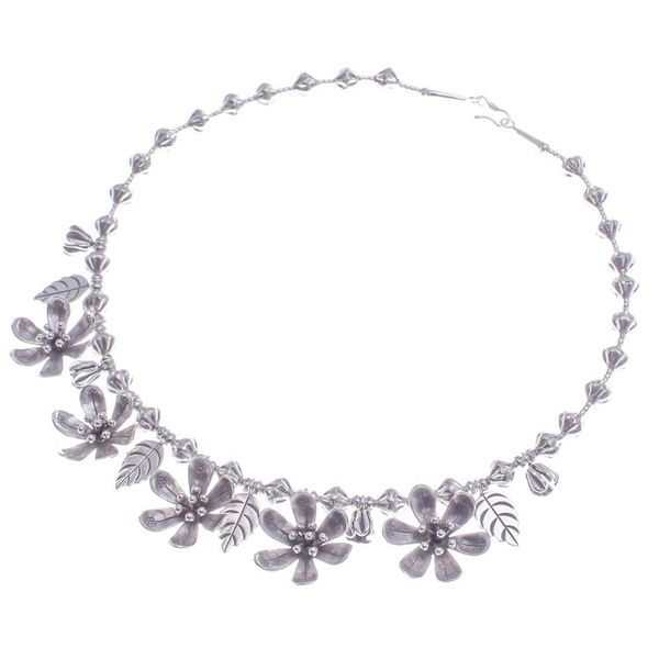 Alternate image for Leafy and Flower-Themed Silver Beaded Pendant Necklace Ethereal Season