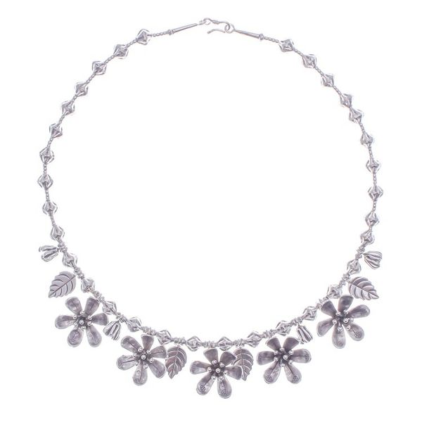 Alternate image for Leafy and Flower-Themed Silver Beaded Pendant Necklace Ethereal Season