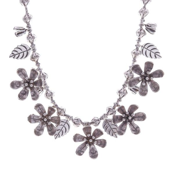 Alternate image for Leafy and Flower-Themed Silver Beaded Pendant Necklace Ethereal Season