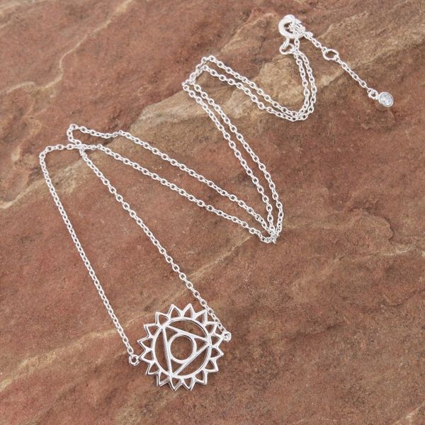 Alternate image for Sterling Silver Pendant Necklace with Blue Cubic Zirconia Blue Throat Chakra