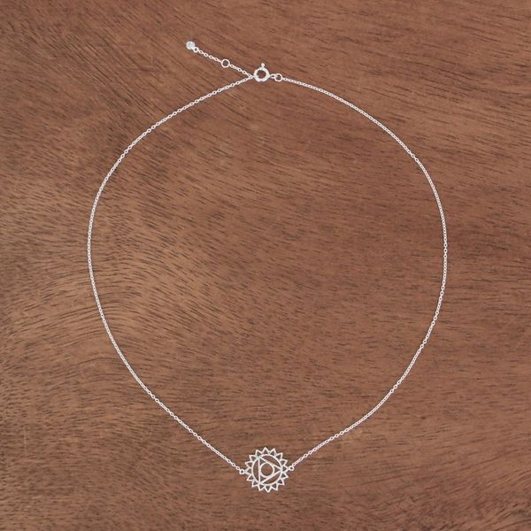 Alternate image for Sterling Silver Pendant Necklace with Blue Cubic Zirconia Blue Throat Chakra