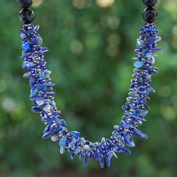 Alternate image for Blue Lapis lazuli and Chalcedony Beaded Strand Necklace True Jewels
