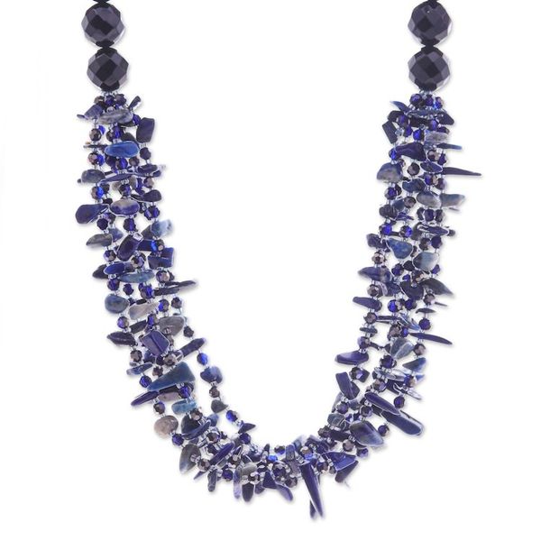 Alternate image for Blue Lapis lazuli and Chalcedony Beaded Strand Necklace True Jewels
