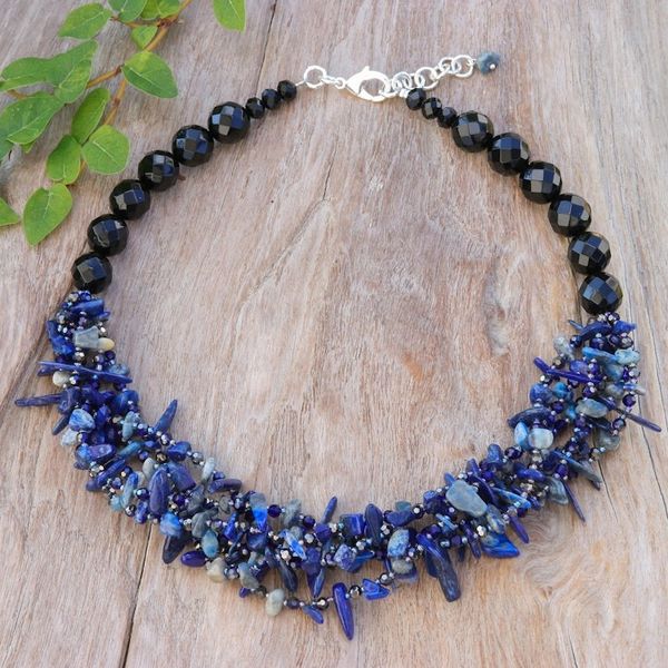 Alternate image for Blue Lapis lazuli and Chalcedony Beaded Strand Necklace True Jewels