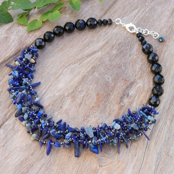 Alternate image for Blue Lapis lazuli and Chalcedony Beaded Strand Necklace True Jewels