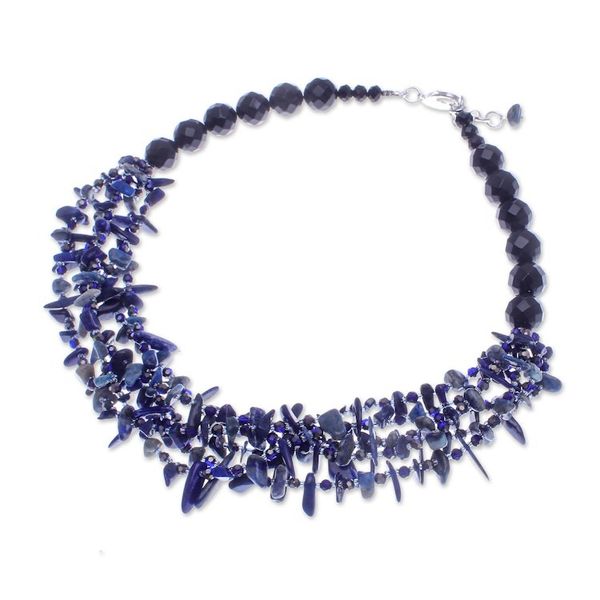 Alternate image for Blue Lapis lazuli and Chalcedony Beaded Strand Necklace True Jewels