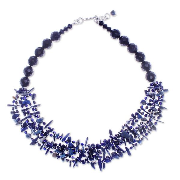 Alternate image for Blue Lapis lazuli and Chalcedony Beaded Strand Necklace True Jewels