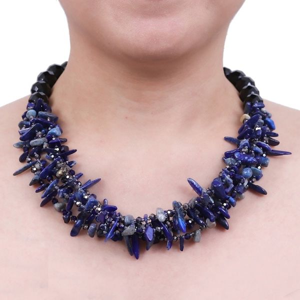 Alternate image for Blue Lapis lazuli and Chalcedony Beaded Strand Necklace True Jewels
