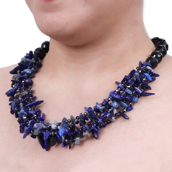 Alternate image for Blue Lapis lazuli and Chalcedony Beaded Strand Necklace True Jewels