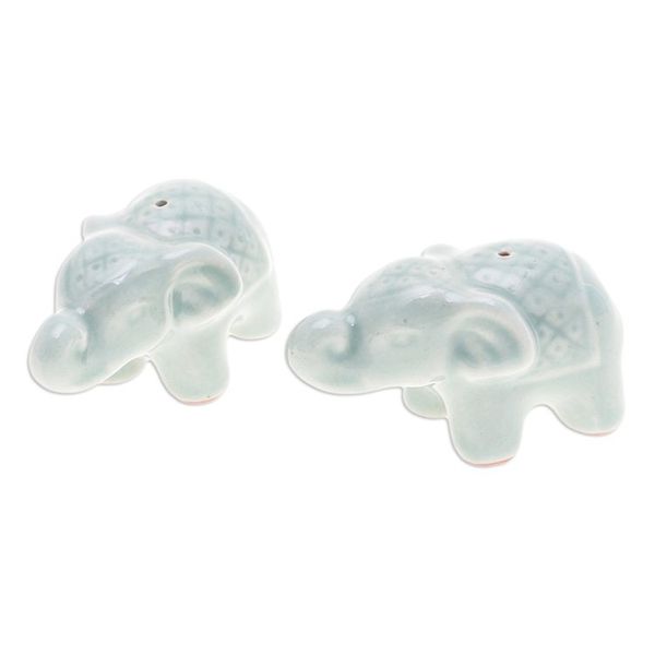 Alternate image for Set of 2 Green Elephant Celadon Ceramic Incense Holders Giants Green Aura
