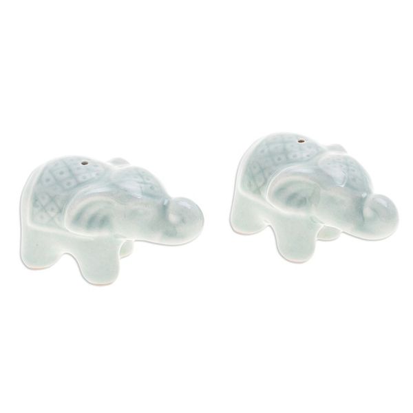 Alternate image for Set of 2 Green Elephant Celadon Ceramic Incense Holders Giants Green Aura