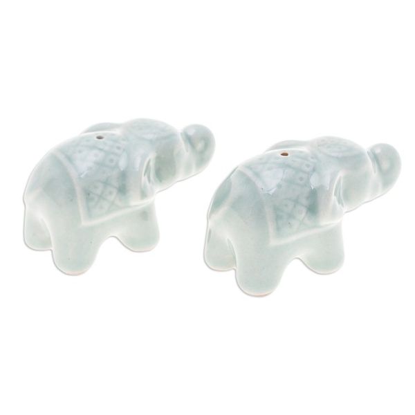 Alternate image for Set of 2 Green Elephant Celadon Ceramic Incense Holders Giants Green Aura