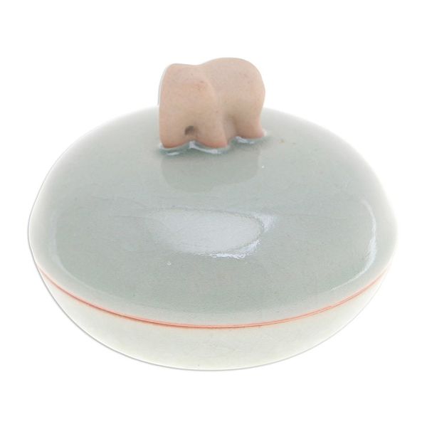 Alternate image for Thai Celadon Ceramic Elephant-Themed Jar with Lid in Green Elephant Allure