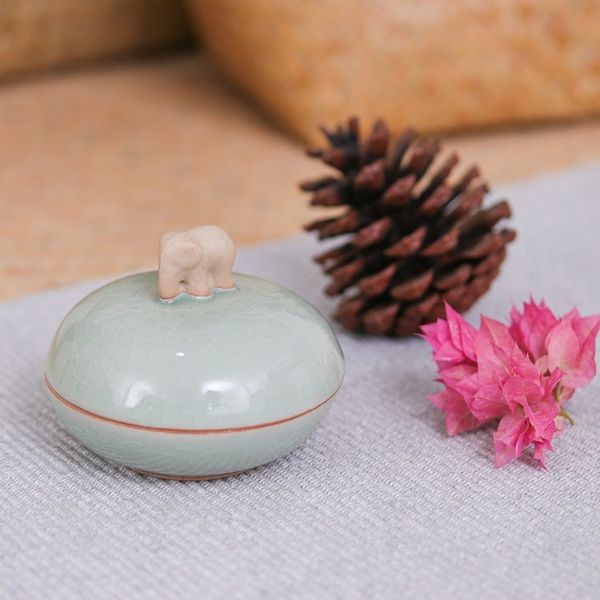 Alternate image for Thai Celadon Ceramic Elephant-Themed Jar with Lid in Green Elephant Allure