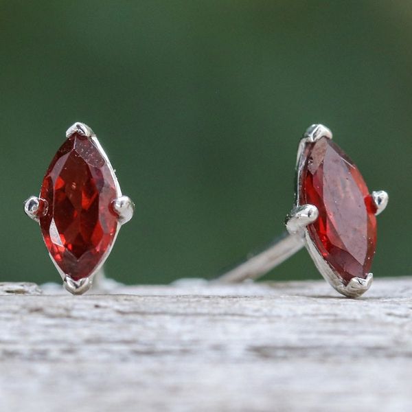 Alternate image for Polished Button Earrings with Marquise-Shaped Garnet Gems The Perseverant Marchioness