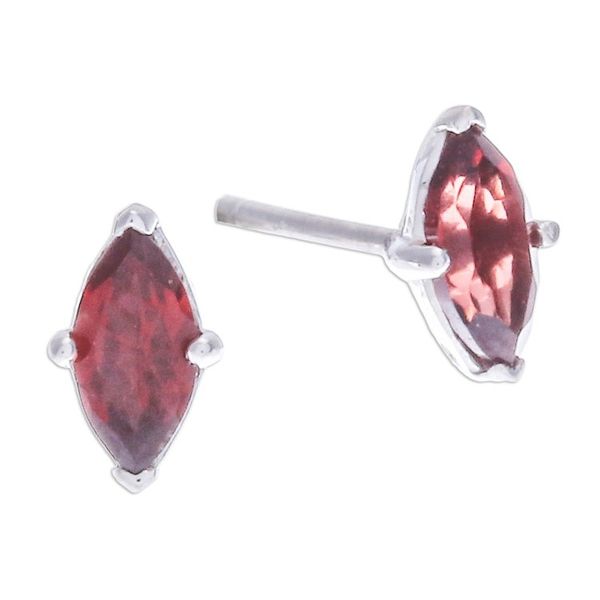 Alternate image for Polished Button Earrings with Marquise-Shaped Garnet Gems The Perseverant Marchioness