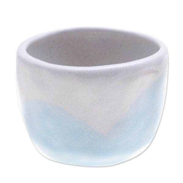 Alternate image for Handcrafted Ceramic Flower Pot with White and Blue Tones Dazzling Bud