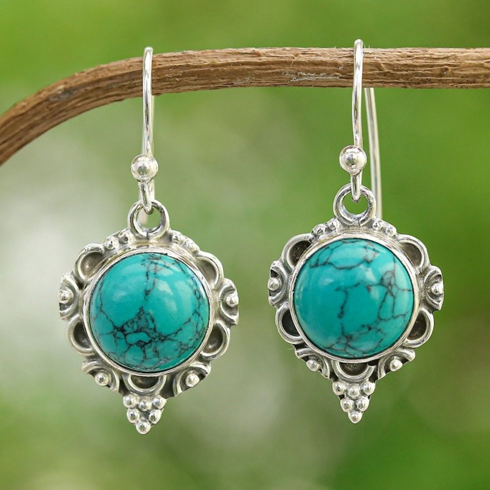 Polished Classic Reconstituted Turquoise Dangle Earrings 'The Lagoon Princess'