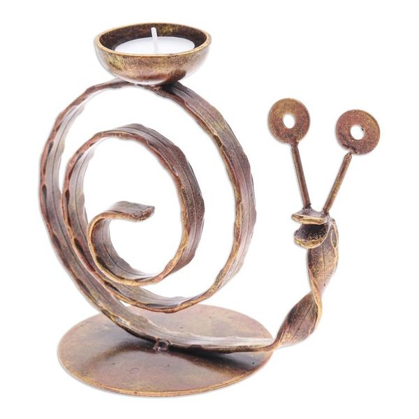 Alternate image for Handcrafted Iron Snail Tealight Holder in Copper Hue Happy Snail