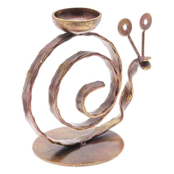 Alternate image for Handcrafted Iron Snail Tealight Holder in Copper Hue Happy Snail
